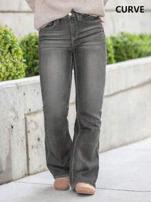 Plus Size Women's Summer Denim Flared Pants, High Stretch, Slimming Versatile And Commuter Style - 淺灰色 - 查看 5