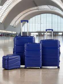Living And Home 4-Piece (Lightweight PP) Lockable Suitcase Set – 14"/20"/24"/28" Expandable Luggage With Silent Wheels & TSA Lock – Nesting Design For Compact Storage - Navy Blue - View 1