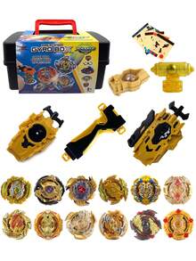 16 件/套经典金属爆裂摩擦战斗陀螺多人竞赛游戏配件工具箱（随机颜色工具箱：红色或黑色）