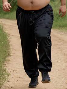 Plus Size Men's Quick Dry Breathable Outdoor Running Sports Long Pants, Loose Fit, Spring/Summer - Black - View 1