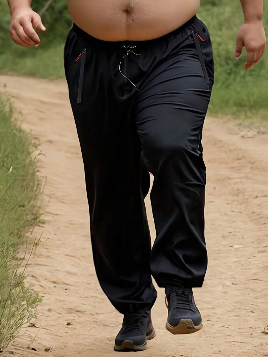 Plus Size Men's Quick Dry Breathable Outdoor Running Sports Long Pants, Loose Fit, Spring/Summer - Black - View 1