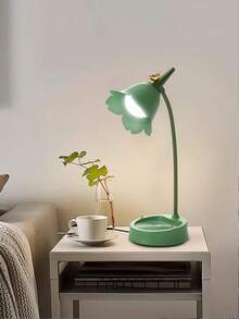 现代LED台灯，无线，可调节鹅颈，可调光，触摸控制，可充电1200mAh锂电池，USB供电，按钮控制，磨砂塑料和金属装饰，圆柱形灯罩，纯色，梦幻主题，可爱迷你，蓝色，带护眼夜灯，适用于大学宿舍，卧室，办公室阅读 - 彩色 - 查看 4