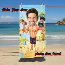 1pc Customized Men Beach Towel, Personalized Photo Design, Quick-Dry, Super Absorbent, Palm Tree & Beach Scenery Print, Suitable For Swimming Pool, Camping And Travel Beach Essentials - Multicolor - View 5