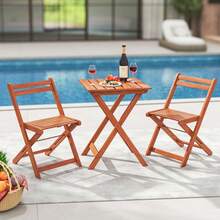 3 PCS Outdoor Wood Bistro Set W/ 2 Folding Chairs & Dining Table For Backyard - 柚木油飾面 - 查看 5
