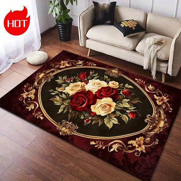 Grand tapis de sol, modèle 2025, motif floral personnalisé, style moderne , en matériau de velours cristal haute technologie, surface tricotée haute densité, résistant à la décoloration et à l'abrasion, facile à nettoyer, dos à particules pointillées pour une meilleure adhérence, lavable en machine, décoration d'entrée, salle de bain, cuisine