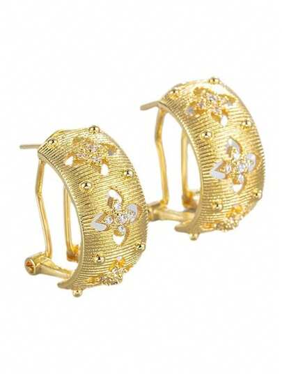 复古法式优雅镂空四叶草花丝耳环，女士迷人环形耳环