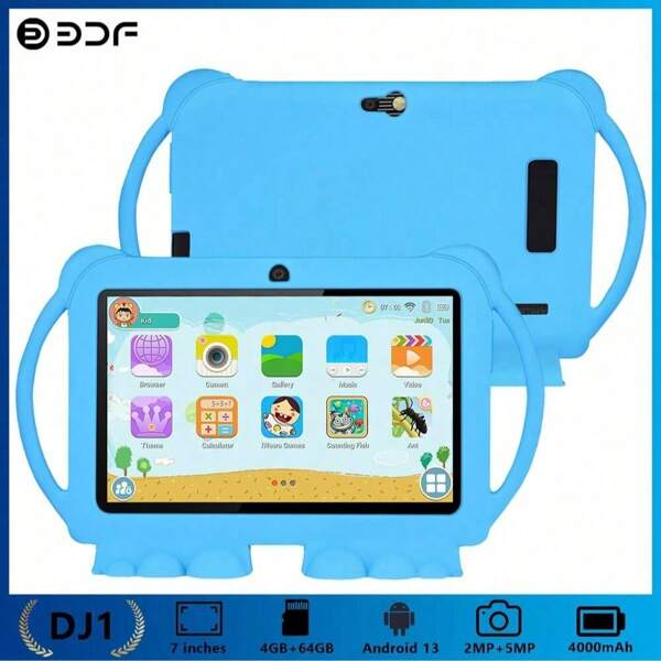 4GB RAM+64GB ROM/7-Inch Children's Tablet/4-Core 1.3GHz/Android 13 MTK8321/1280x800 IPS High-Definition Resolution IPS Screen/2MP+5MP Camera/4000mAh Large Battery/Supports WiFi Parental Control Educational Games/Uses ABS Plastic+Silicone BDF T10 Children's Education Tablet (Including: Packaging Box/Data Cable/Manual/OTG/Card Needle)
