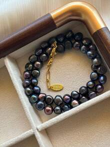 1pc Elegant Baroque Asymmetrical Vintage Peacock Blue Iridescent Faux Pearl Necklace, Luxury Boutique Charm Sweater Chain, Gift For Mother's Day And Valentine's Day - Multicolor - View 2