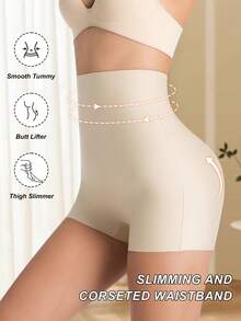 New Fashionable & Comfortable High Waist Shaping Seamless Tummy Control Panties, Butt Lifting Slimming Shorts For Women - Apricot - View 1