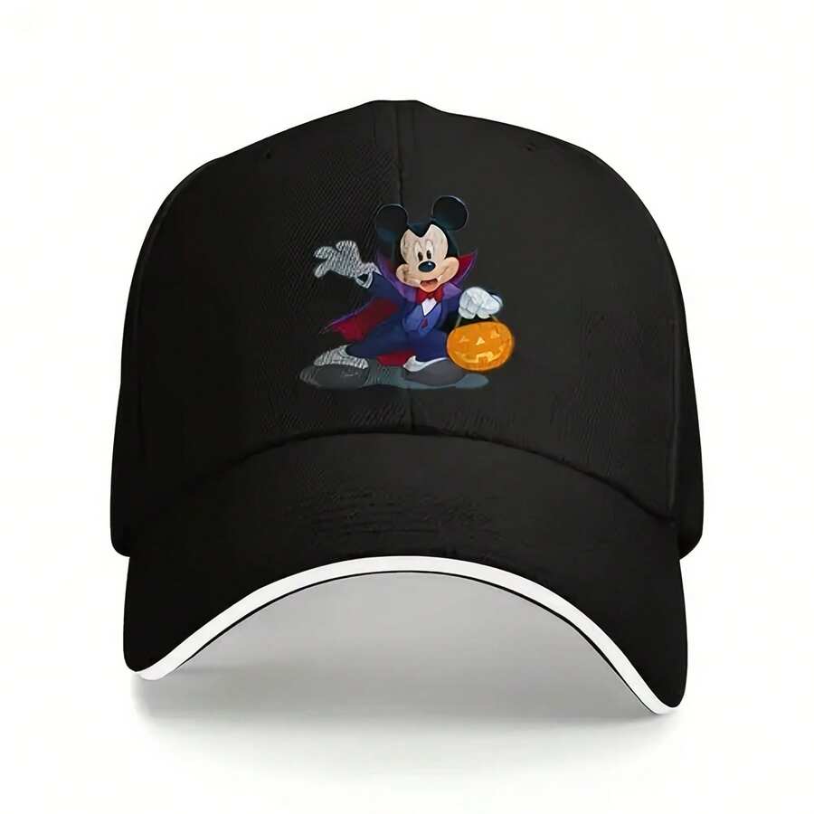 Disney Hat Mickey Mouse Baseball Cap Pumpkin Design Baseball Cap - Zwart, Lichtgewicht, Ademend Polyester, Zonwerend, Casual   Met Verstelbare Snapback, Perfect Voor Buitenactiviteiten En Reizen, Buitencap _ Sp - 黑色 - 查看 1