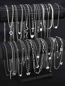 13 件/12 件/9 件/3 件时尚简约银色蝴蝶和心形仿珍珠多层项链套装，女士生日假期派对礼物，搭配日常服装和派对配饰