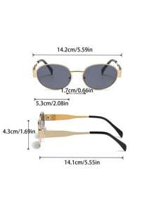 2pcs Oval Eyeglasses, Vintage Metal Frame Street Style UV Protection
