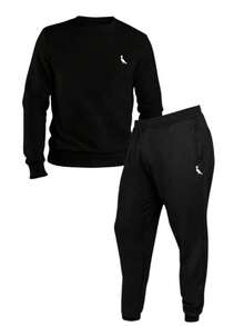 Men's Sweatshirt, Round Neck Hoodless Sweater + New Sweatpants - 黑色 - 查看 1