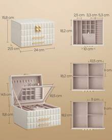 SONGMICS HOME ANAH Colección - Caja Joyero de 3 Capas con Espejo, Organizador Joyas con 2 Cajones, MJBC183W01 - Nube blanca - Ver 7