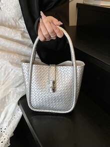 1 件时尚女士手提包、单肩包、挎包、斜挎包、迷你钱包、PU 材质防刮耐用、适合购物、约会、外出、工作通勤、可调节肩带、优雅简约休闲酷银色女士包（尺寸：8.3 英寸 * 6.3 英寸 * 3.9 英寸） - 銀色 - 查看 2