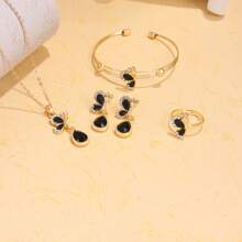 5 Stücke Schmetterling Quasten Kunstkubikzirkonia Schmuckset für Frauen: 1 Kette + 1 Armband + 1 offener Ring + 1 Paar Ohrringe, geeignet für den täglichen Gebrauch, Urlaub, Geburtstag, Geschenk für die geliebte Frau