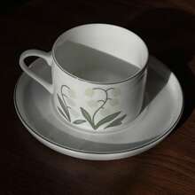 Vintage Style Dark Green Lily Cup And Saucer Set, High-End Ceramic Coffee Cup, Milk Cup, Juice Cup For Home Afternoon Tea Use