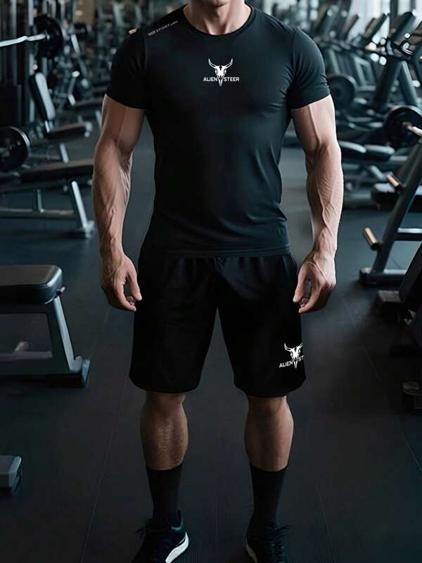 Men's Basketball And Soccer Sports Suit For Summer, Thin And Ultra-Light Quick-Dry Two Pieces Set | Cool And Comfortable Elastic Sports And Fitness Training Suit | Men's Sports Clothing For Outdoor Hiking, Cycling, Running, And Breathing Lightweight Sweat-Absorbing | Suitable For Gym Workouts And Running With Sports Short Sleeves And Shorts