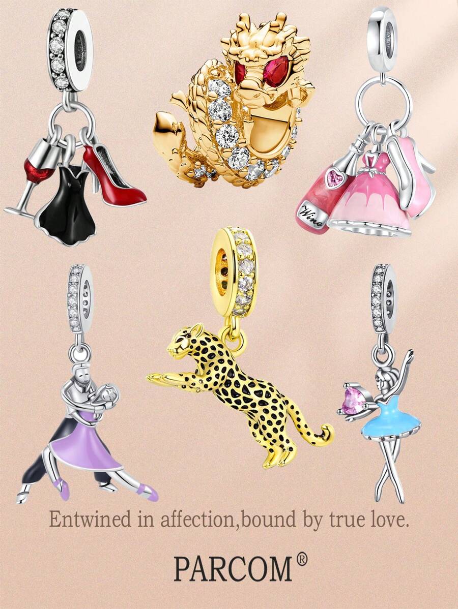 PARCOM 1 Pc Silver-Plated Dancing & Mix-Match Series Beaded Pendant, Fashionable Multifunctional DIY Bracelet & Necklace Jewelry Accessory, Suitable For Daily Wear And Gift-Giving, Can Be A Perfect Jewelry Bracelet Ornament, Birthday And Holiday Gift