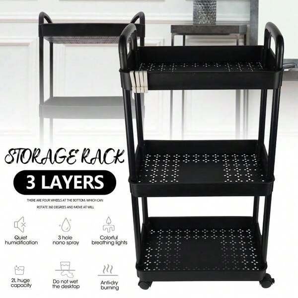 Aufbewahrungswagen mit 3 Schichten 4 Räder Küchenwagen, Utility Trolley, Rolling Storage Trolley mit Griff, Multifunktionale Servierwagen, Roll Regal für Büro, Wohnzimmer, Küche,