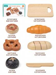 Juguete de simulación de cortar pan de madera divertido, empaquetado en cajas de colores, 5 formas diferentes de pan, tamaño adecuado para agarrar, juego interactivo padres-hijos, ¡apropiado para el Día de los Niños y juguetes de Halloween!