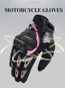 AD 1 Pair Women's Black & Pink Motorcycle Gloves, Touch Screen Padded Breathable Anti-Slip, Suitable For MBX/MTB/ATV, Cycling Sports Gloves