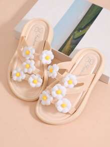 1 Pair Girls 2-8 Years Floral PVC Anti-Slip Water Sandals, Flat Princess Style Beach Slippers