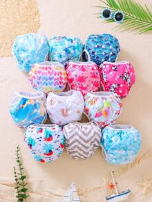 3pcs/5pcs Random Prints Cloth Swim Diaper Reusable Swimming Diaper Pants Adjustable Swim Diaper For Swimming Lessons Baby Girls,Boys,Netural Color Swim Diaper(The Prints Cycle Will Be Reversed) - Multicolor - View 2