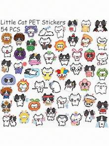 54张趣味十足的可爱小猫贴纸，防水PET透明材质，适用于水瓶、笔记本电脑、行李箱、日记本、文具、手机等DIY装饰贴纸 - 彩色 - 查看 6