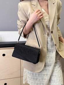 Minimalist Square Handbag Women, New Summer Fashion Solid Color Shoulder Bag, Casual Tote, Vintage Crossbody Bag , Small Bags , Vintage Bag - Black - View 3