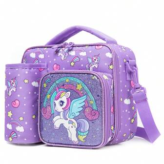 1 件儿童双层冷藏保温午餐袋大号手提袋，适合男孩、女孩、男孩、女孩，配有可调节肩带，适合户外运动