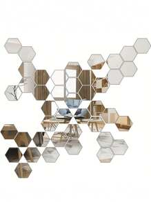 48 piezas de pegatinas de espejos de pared de acrílico hexagonales, espejos decorativos removibles, adornos de arte de forma hexagonal para decoración del hogar, pegatinas personalizadas