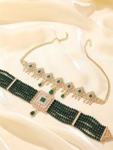 3件套女士首饰套装 - 头链、项链、耳环，奢华宫廷风，新娘婚礼套装，女士节日礼物，活动/节日表演配饰