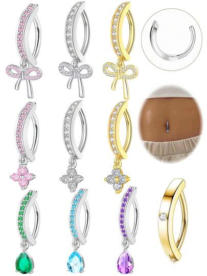 1件装不锈钢肚脐环，镶嵌立方氧化锆，黄铜材质，垂坠式设计，时尚简约，适合日常佩戴