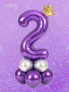 10件套紫色银色生日气球套装 - 32英寸紫色数字气球（0-9）、迷你金色皇冠铝箔气球、10英寸紫色和5英寸金属银色乳胶气球 - 优雅派对装饰 - 紫色 - 查看 16