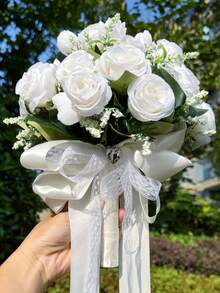 1 件装玫瑰伴娘花束抛花束适用于婚礼仪式周年纪念新娘送礼会婚礼派对装饰餐桌装饰情人节 - 彩色 - 查看 18