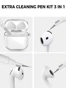 1 Bút vệ sinh + 1 Vỏ trong suốt phù hợp với tai nghe Bluetooth không dây Pro 3 thế hệ thứ 4 - trắng - Xem 2