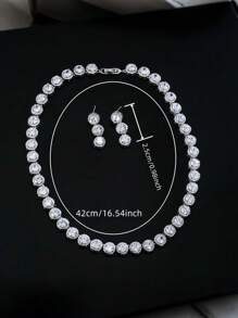 1 Set Luxury Crystal Wedding Bridal Jewelry Set, Including Necklace And Earrings, CZ Zirconia