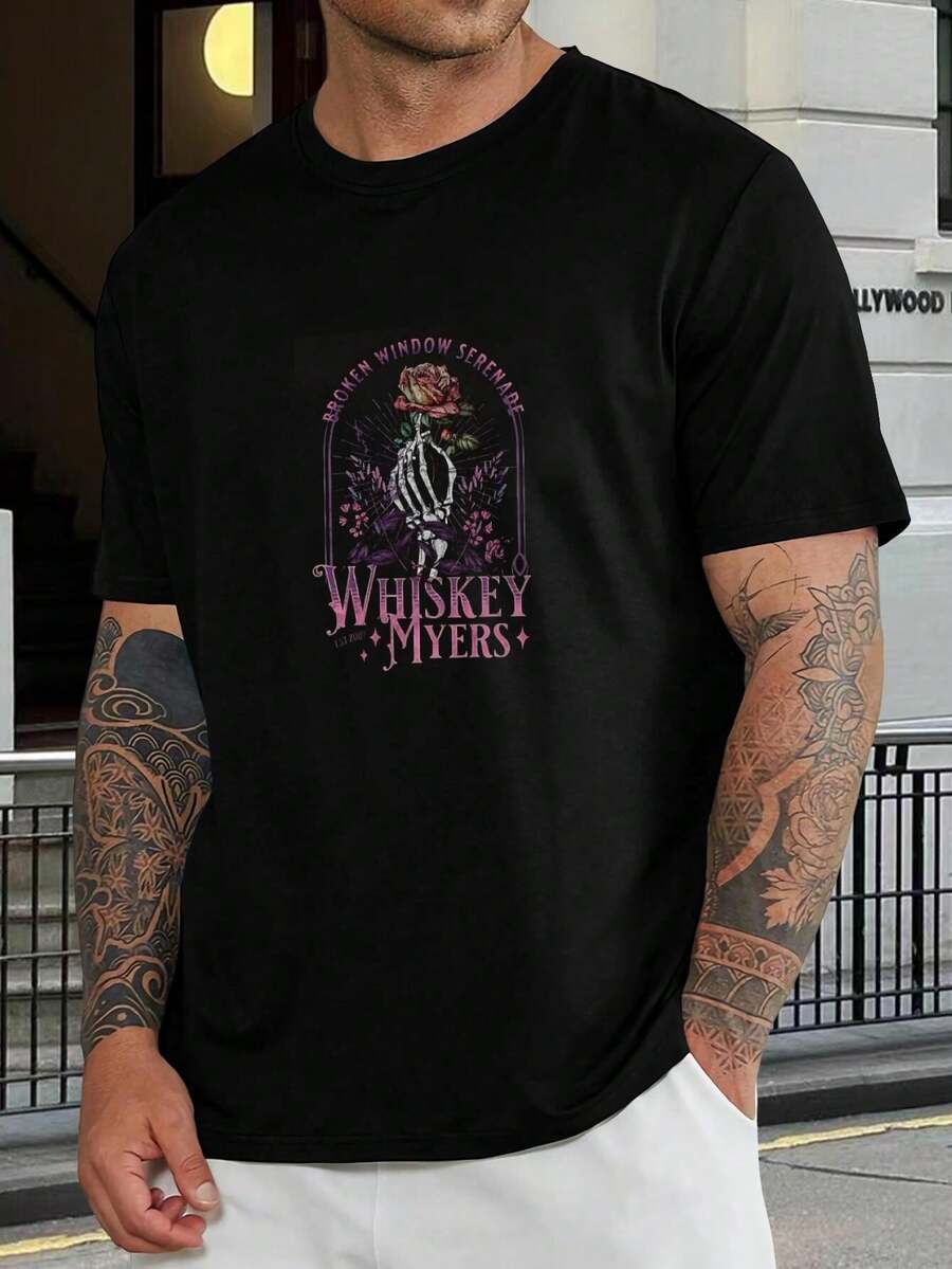 Camiseta gráfica Whiskey Myers Broken Window Serenade Skeleton Hand Rose - Camiseta vintage de concierto de rock para hombre y mujer - Regalo para marido - Negro - Ver 1