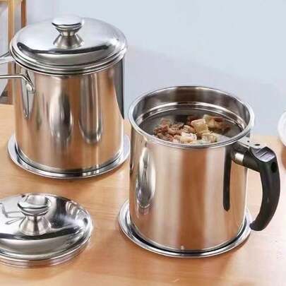 1 件不锈钢 1.8L 滤油壶，可重复使用