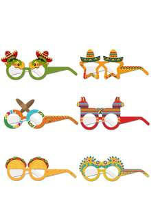 6 件套夏季夏威夷和墨西哥风格纸质派对太阳镜、摄影道具和装饰品，适合节日和夏季派对