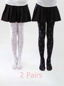 2pairs/Set Girls' Bowknot Leggings, Thin Toddler Pants With Printed Stars & Hearts Pattern