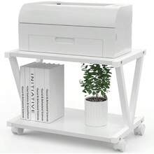 2 Tier Printer Stand With Wheels Modern Desktop Storage And Organize Under Desk Printer Table For Home Office (White) - White - View 1