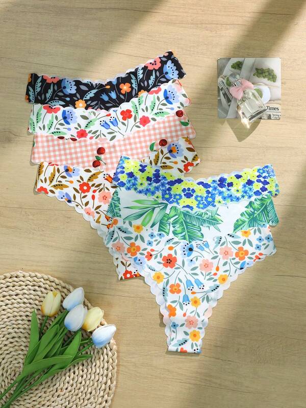 7-delige set ademende driehoekige slips met print voor dames
