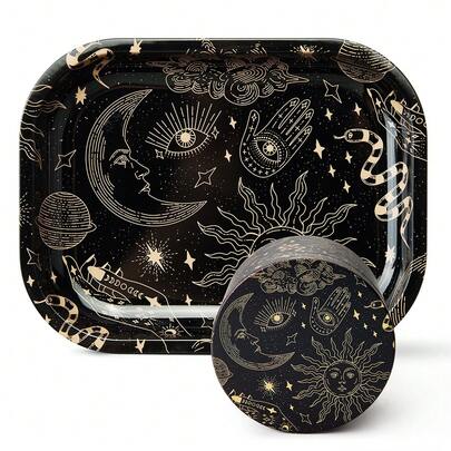 Magic Printing Rolling Tray Set With Grinder, Metal Rolling Tray Combo Kit Ideal For Gifts, Easy To Carry