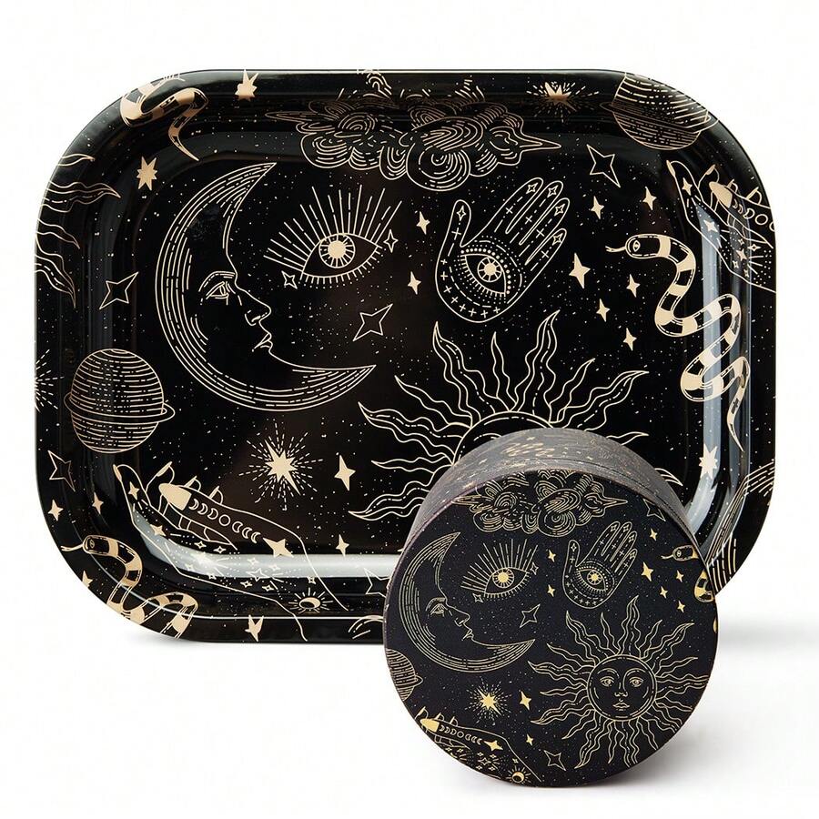 Magic Printing Rolling Tray Set With Grinder, Metal Rolling Tray Combo Kit Ideal For Gifts, Easy To Carry - Ảo thuật - Xem 1