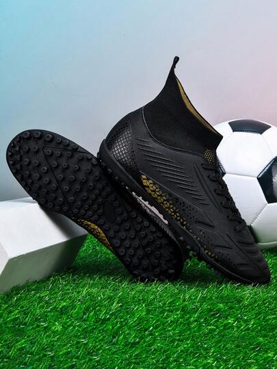 1 Pair Adult, Youth & Kids' High-Top Outdoor Soccer Cleats, Non-Slip TF Spikes For Artificial Turf, Grass, Sand, Indoor Court, Lace-Up Football/Rugby Shoes, Lightweight High-Performance Design For Men