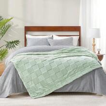 Checkered White Faux Rabbit Fur Throw Blanket, Soft Fuzzy Fluffy Minky Cream Furry Blankets For Couch, Bed (50 * 60 Inches Ivory) - Sage Green - View 7