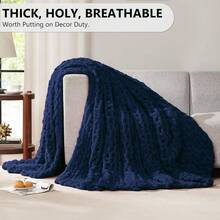 Chunky Knit Blanket - Soft Chenille Yarn Throws 40x50: Handmade Thick Cable Crochet Blanket - Large Chunky Yarn Rope Knot Throw For Couch, Sofa, Bed Home Decor - 深藍色 - 查看 5