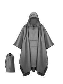 1 套带口袋的连帽雨披，3 合 1 多功能便携式雨衣，PU 雨衣，防风防水防尘纯色，适合徒步露营钓鱼，男女通用均码，2 件套（储物袋 + 带口袋的雨披）